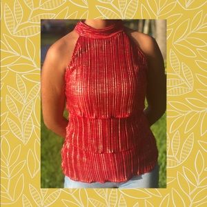 red and gold shimmer party top